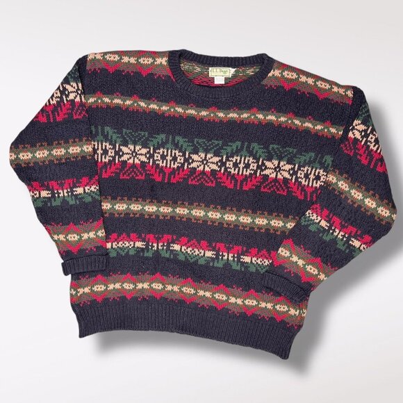 L.L. Bean Other - Vintage L.L. Bean Cotton Knit Sweater Fair Isle Nordic Pullover Made In USA Lg